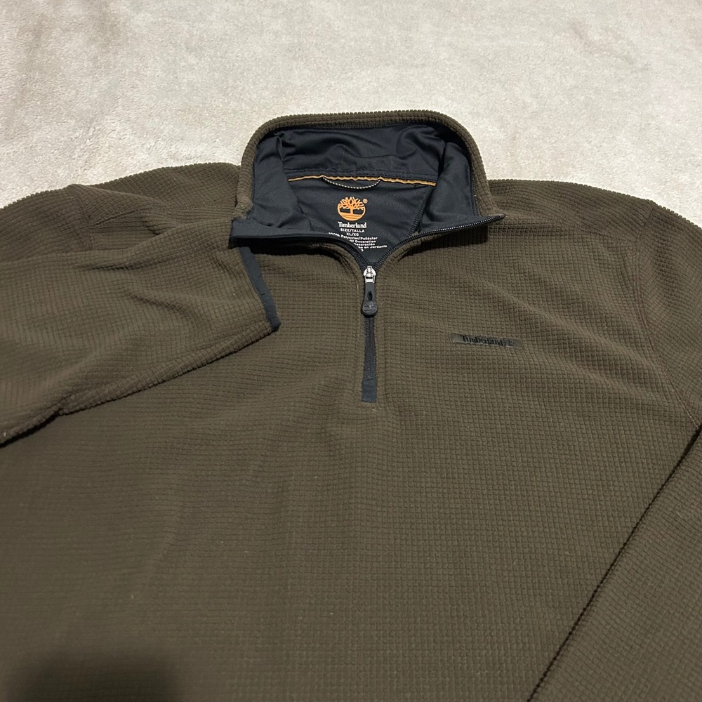 Timberland Fleece Pullover Mens XL Brown Waffle Knit Quarter Zip 581E130